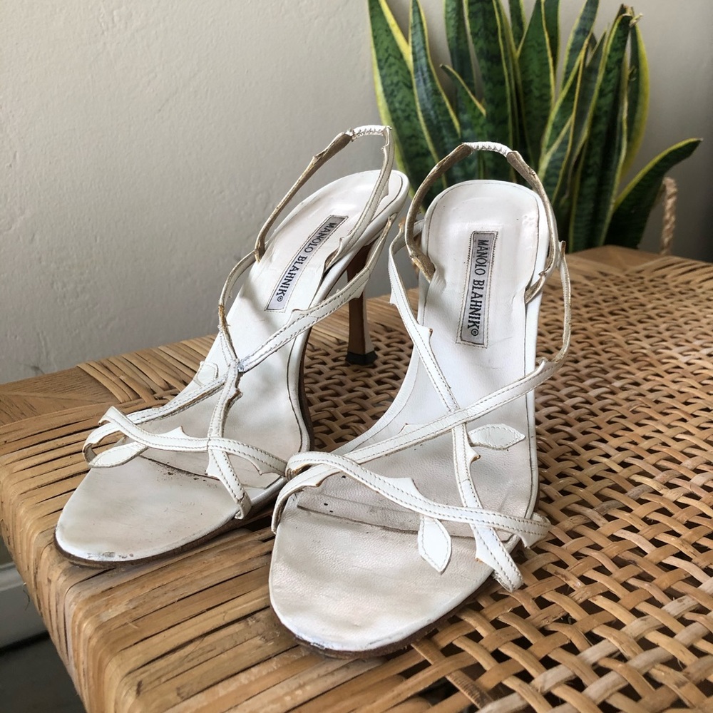 Vintage Manolo Blahnik White Strappy Sandals